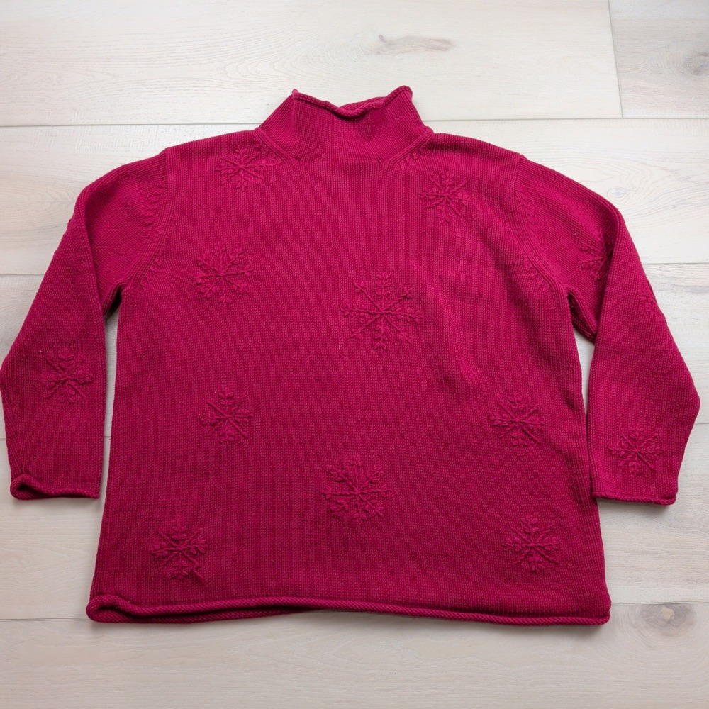 Vintage Eddie Bauer Womens XXL Red Snowflake Roll Neck Sweater Made in Australia